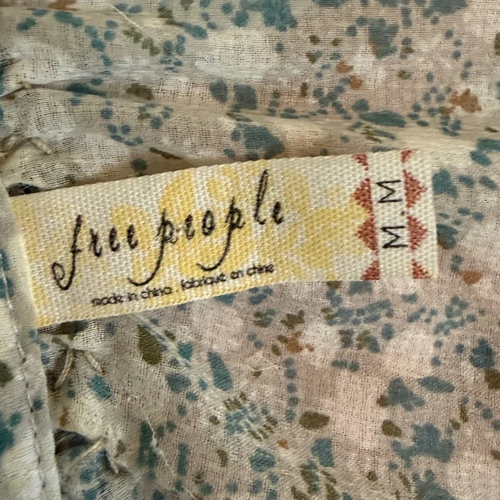 Free People If I Had You Ruffled Blouse M‎ Sheer Boho Floral Long Sleeve Cottage